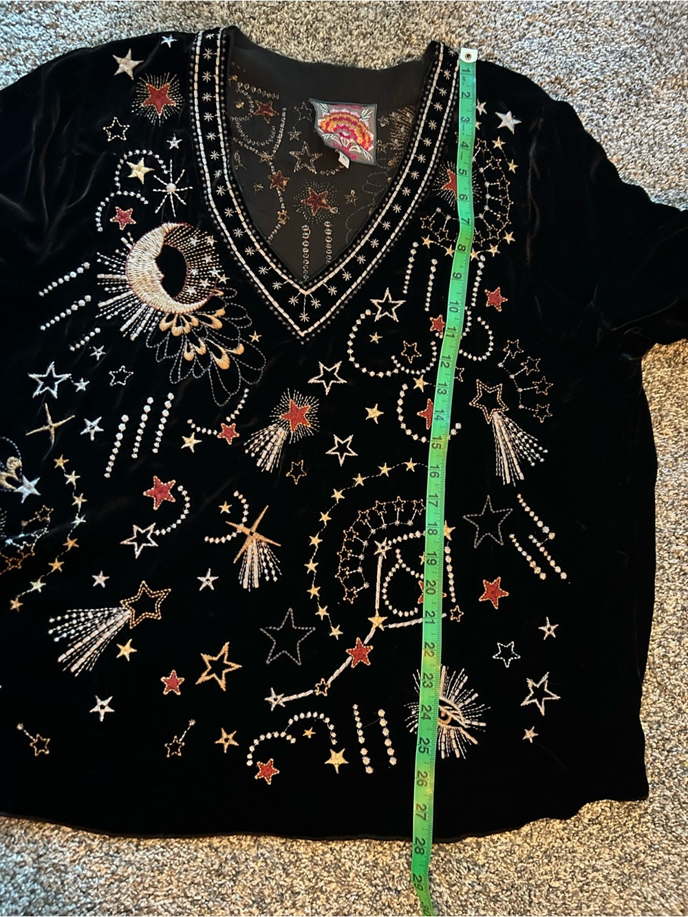 JOHNNY WAS Callisto Velvet Swing Blouse Celestial Embroidered Print XL Black - Picture 15 of 16
